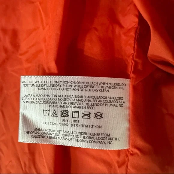 Orvis Down Puffer Vest Navy Orange Full Zip Snap Front Pockets Men’s Size XL - Picture 7 of 7